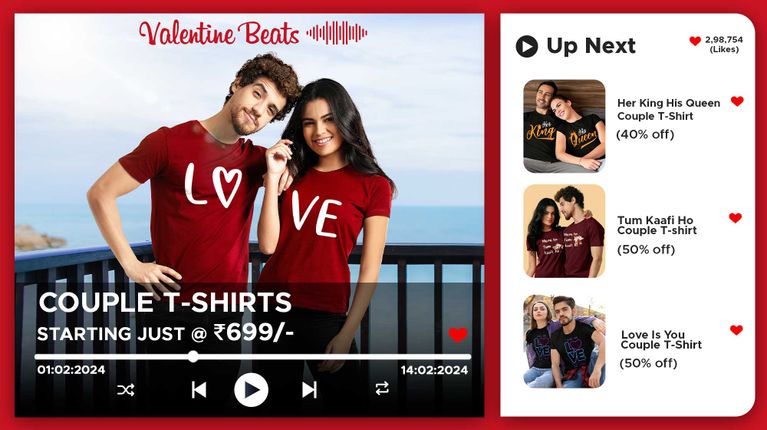 Half Sleeve Cartoon Love Couple T Shirt at Rs 899/pair in