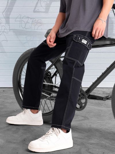 Mens black Joggers Cargo Pants Solid Slim Tights Zipper Trousers  Compression Men Jogger – Jackson Jackets