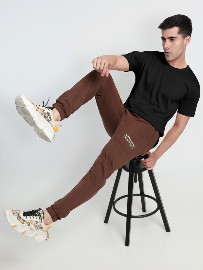Showoff Coffee Brown Cotton Regular Fit Joggers