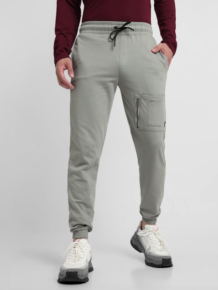 Buy Light Grey Patch Pocket Knitted Men Jogger Online in India
