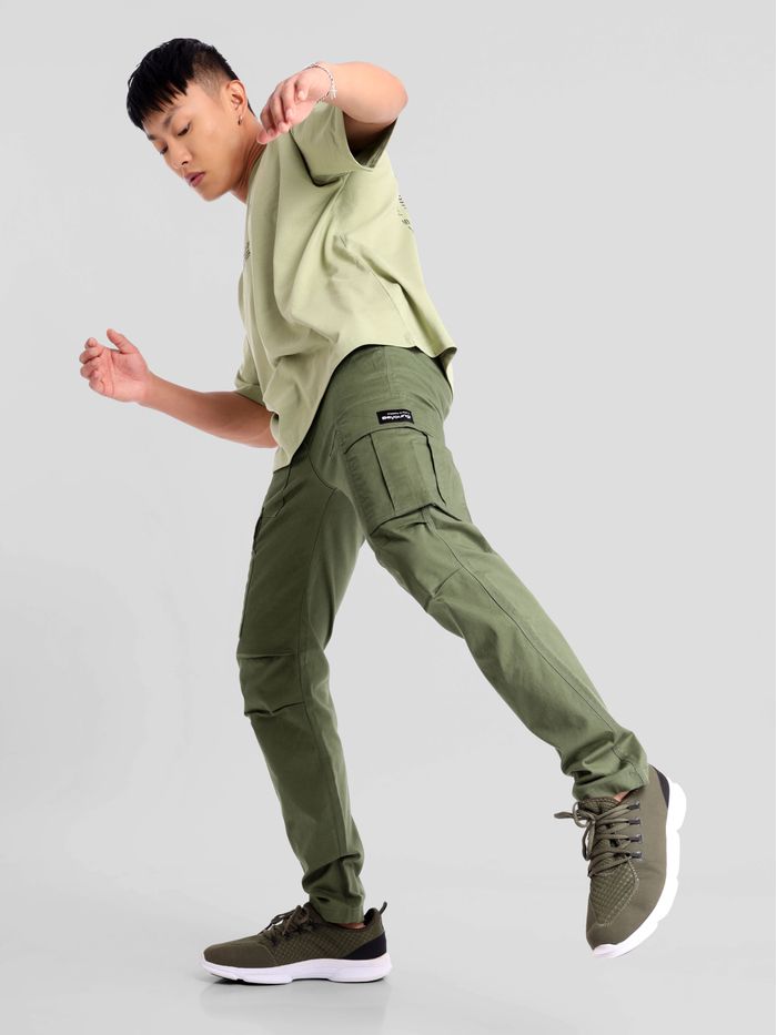 Buy Urbano Fashion Mens Olive Green Regular Fit Solid Cargo Chino Pant with  6 Pockets Online