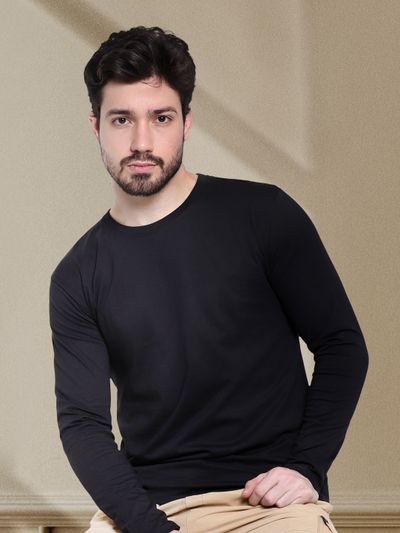 Buy Plain Black Full Sleeves T-shirt Online - BeYOUng