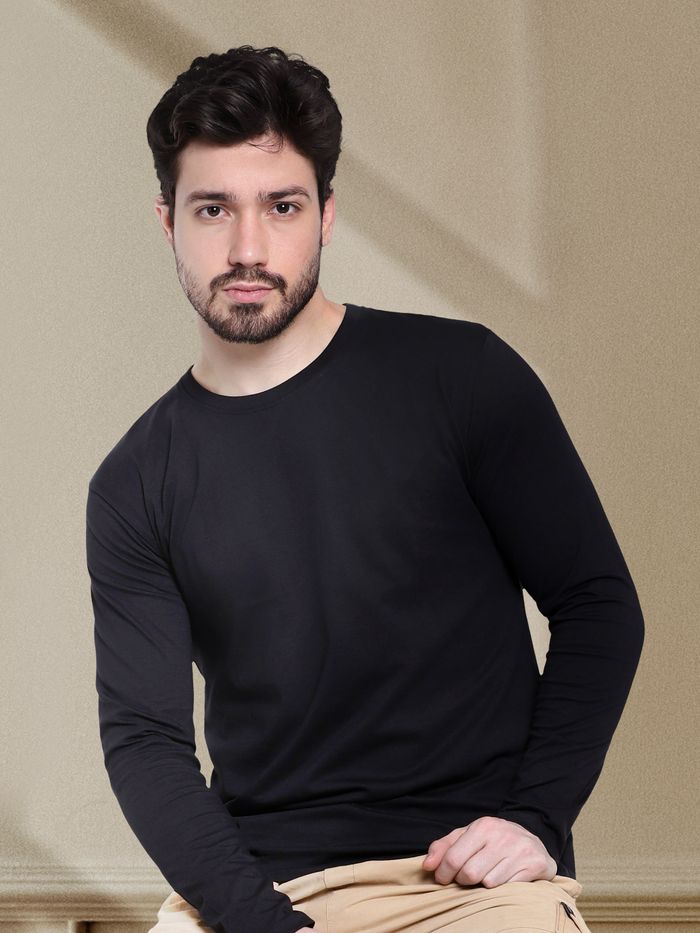 Long-Sleeve Feather Tee, Washed Black