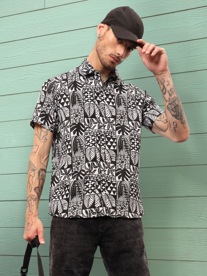 RIX Hawaii Cotton Taupe/Black Tribal Tattoo Print Hawaiian Shirt~XL~Look  New | eBay