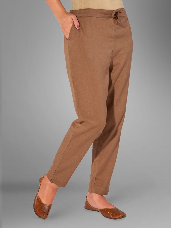 Coffee Brown Women Cotton Pants  beSOLiD