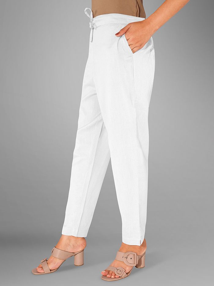 Buy White Solid StraightFit Cotton Pant Online in India Beyoung