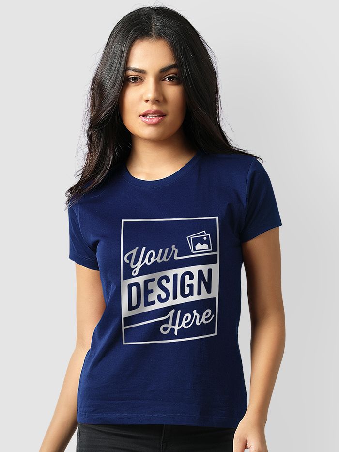 Buy KNIT BLUE LACE-TRIM FITTED T-SHIRT for Women Online in India