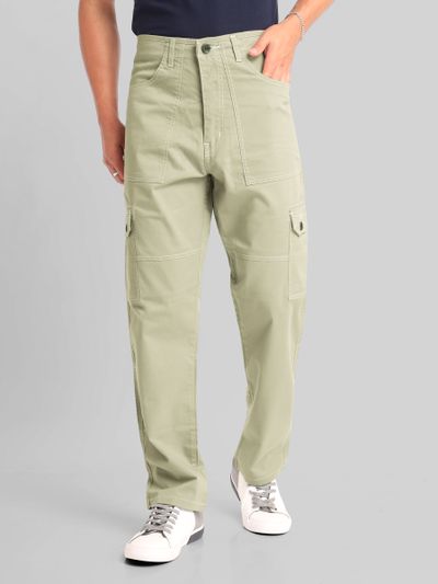 Sage Green Contrast Stitch Cargo Pants for Men