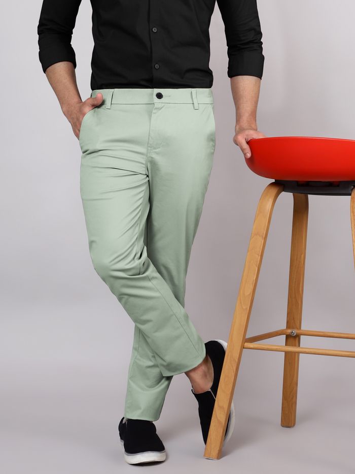 JadeBlue Sage Green Slim Fit Track Pant | Stylish 100% Cotton Men's Trousers  for Casual or Sportswear | Comfortable, Soft Feel Track Pants for Men