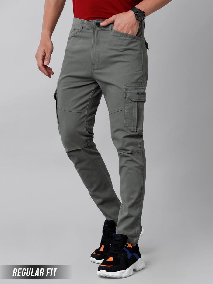 Solid Dark Grey Cargo Pants for Men