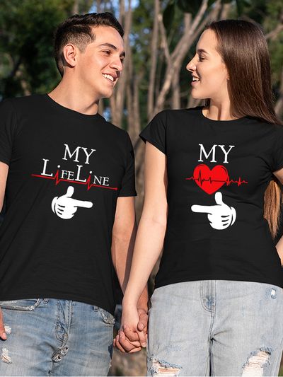 Cotton Black Soulmate Printed Couple T Shirt Set