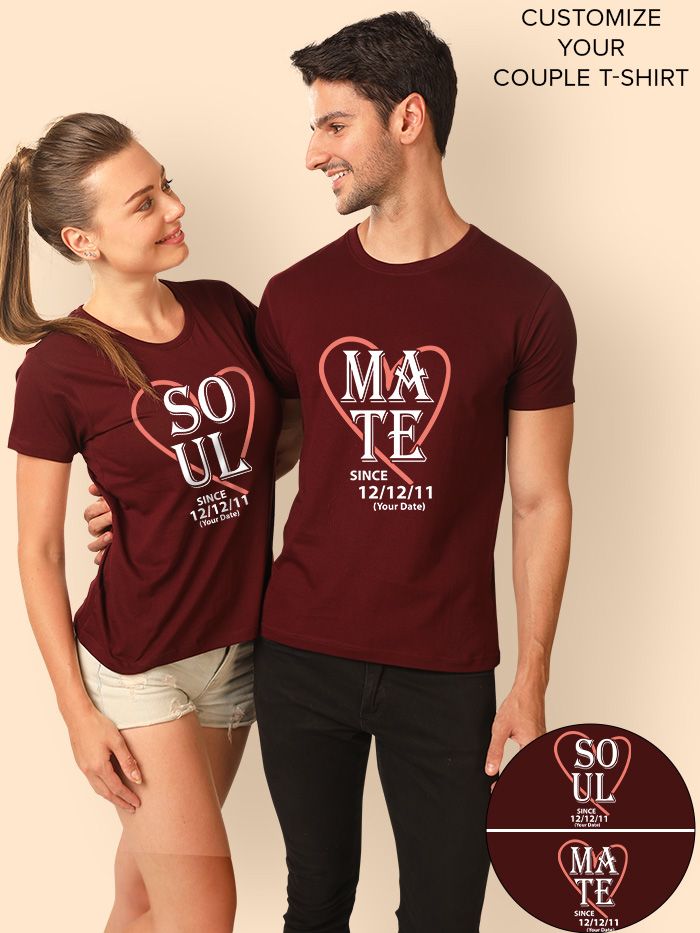 Soulmate Customizable Couple T-shirt-Burgundy