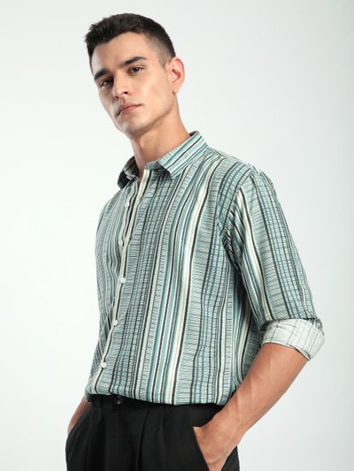 Blue Multi Striped Printed Shirt