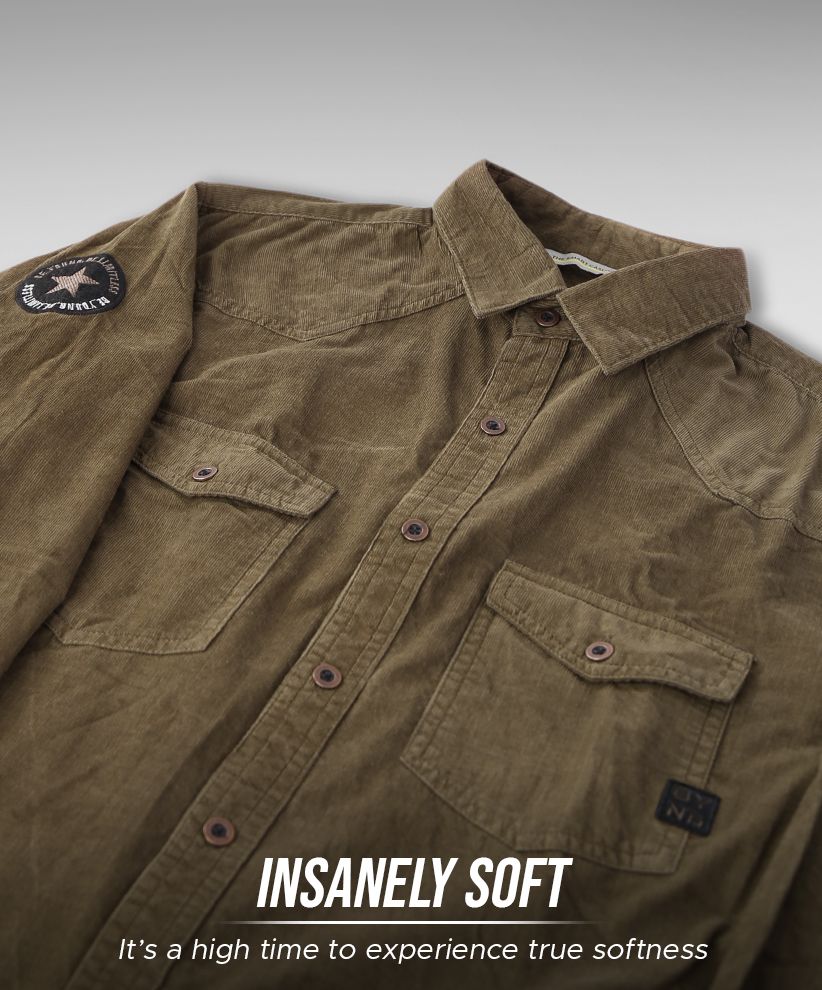 Buy Deep Olive Green Corduroy Shirt for Men Online in India -Beyoung