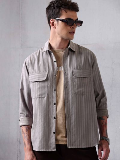 Buy Mauve Grey Striped Urban Shirt for Men Online in India -Beyoung