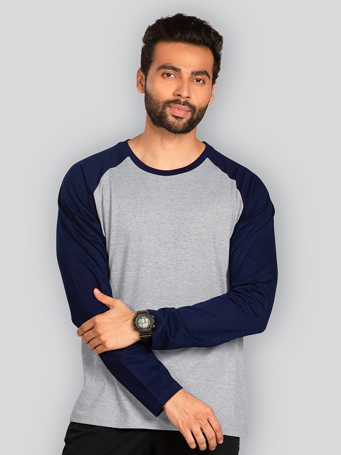 Buy Cool Gray Raglan Full Sleeves T-shirt Online - BeYOUng