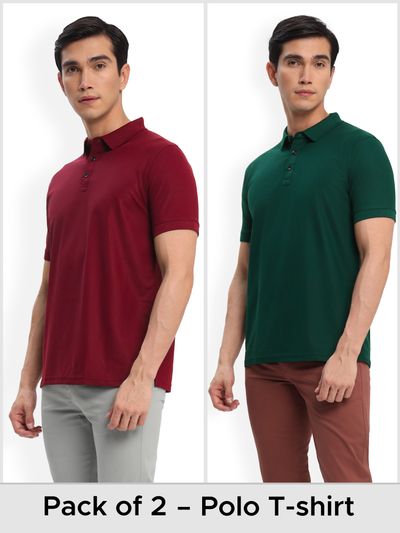 Buy Pack of 2 Polo T-shirts Combo French Wine,Lush Green Online