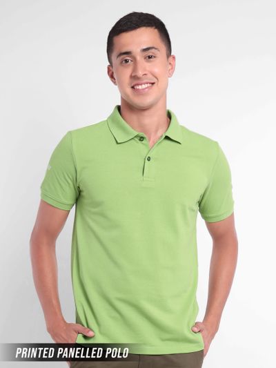 Buy Fresh Green Panelled Printed Polo T-shirt Online in India - Beyoung