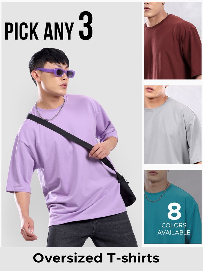 Shop From Pick Any 3: Plain Oversize T-Shirt Combo Online at Just Rs.1299