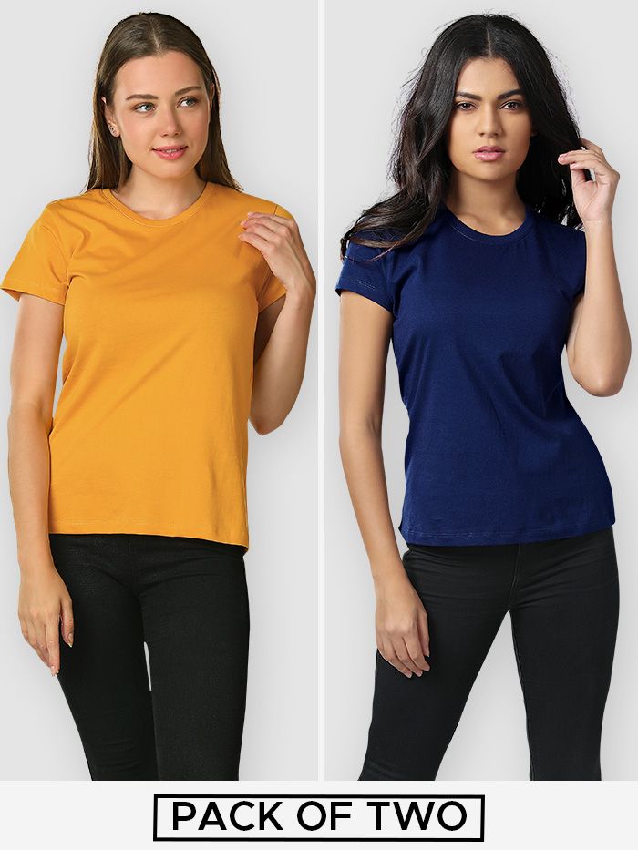 Buy Plain Navy Blue Women Full Sleeves T-shirt Online - BeYOUng