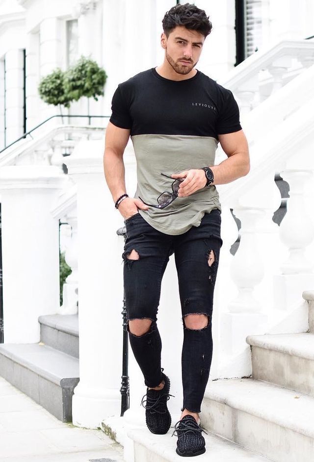 black ripped jeans outfit ideas mens