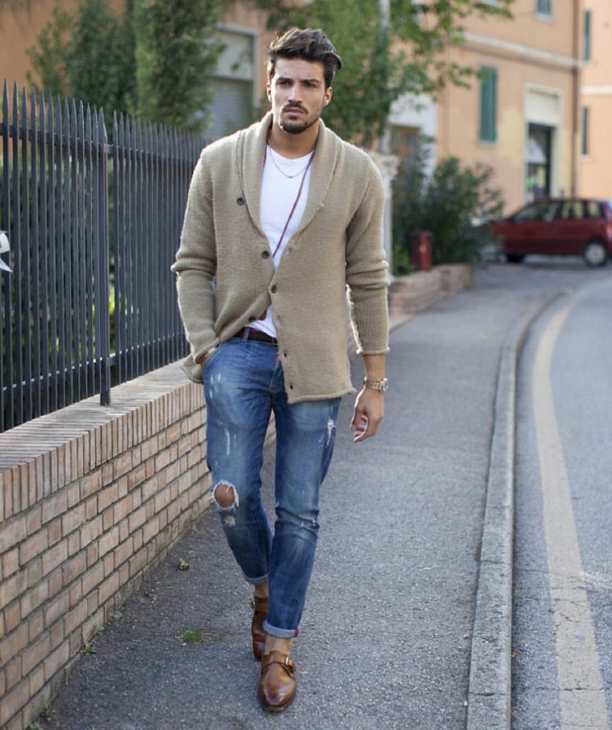 Men S Cardigan How To Wear A Cardigan Sweaters Style Ideas 2019   Long Line Cardigan With Damage Jeans 858x1024 