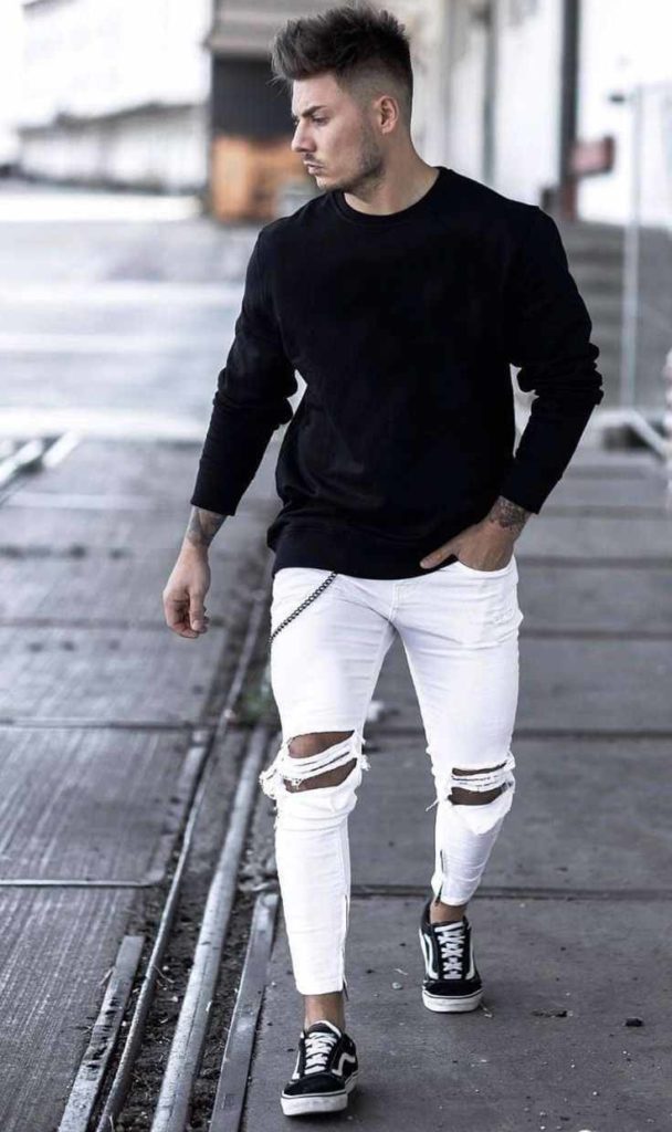 White Ripped Jeans Mens