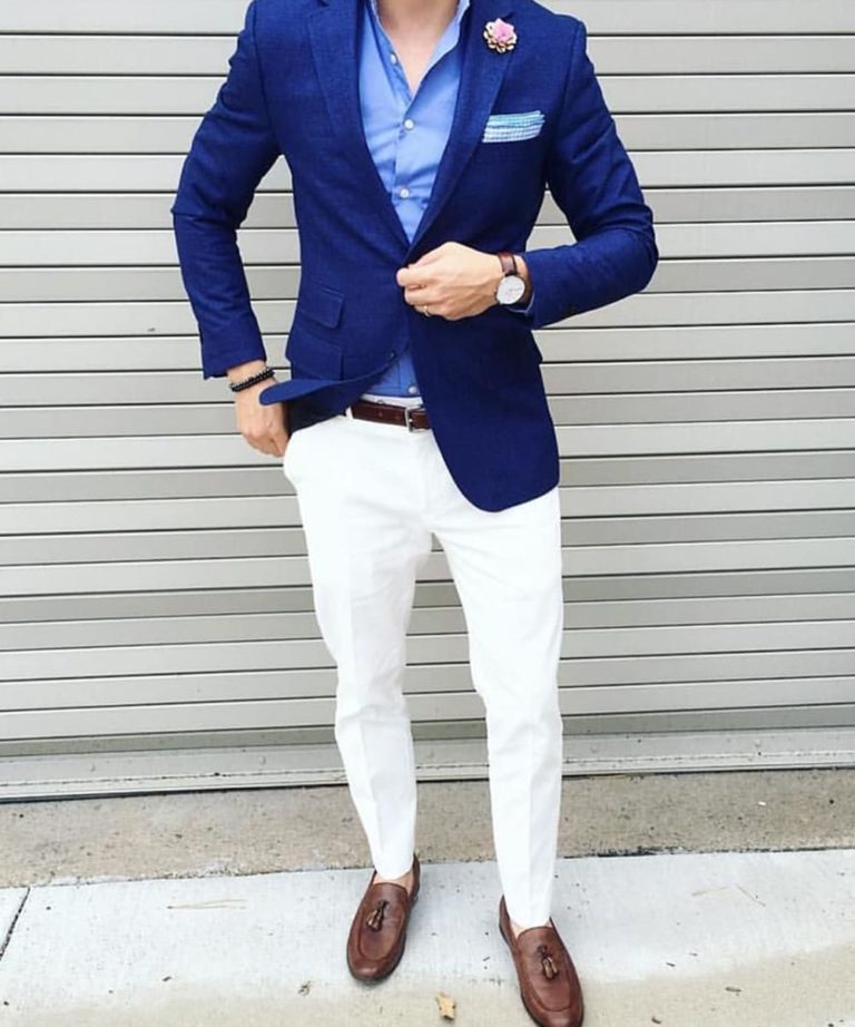 Blue Blazer With White Pants 768x922 