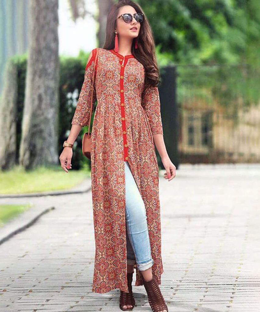 Long Kurti With Jeans 853x1024 