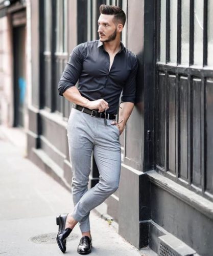 light grey pant combination shirt