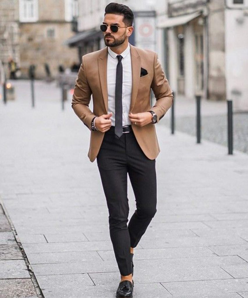 brown blazer shirt combination