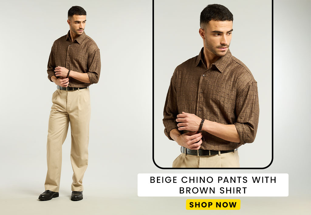 Brown shirt WITH Beige Formal Pant Combination