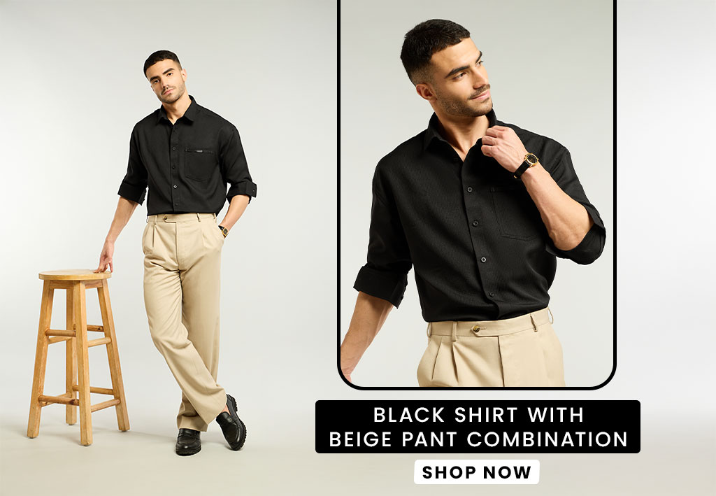 Black Formal Shirt Combination with Beige Pant