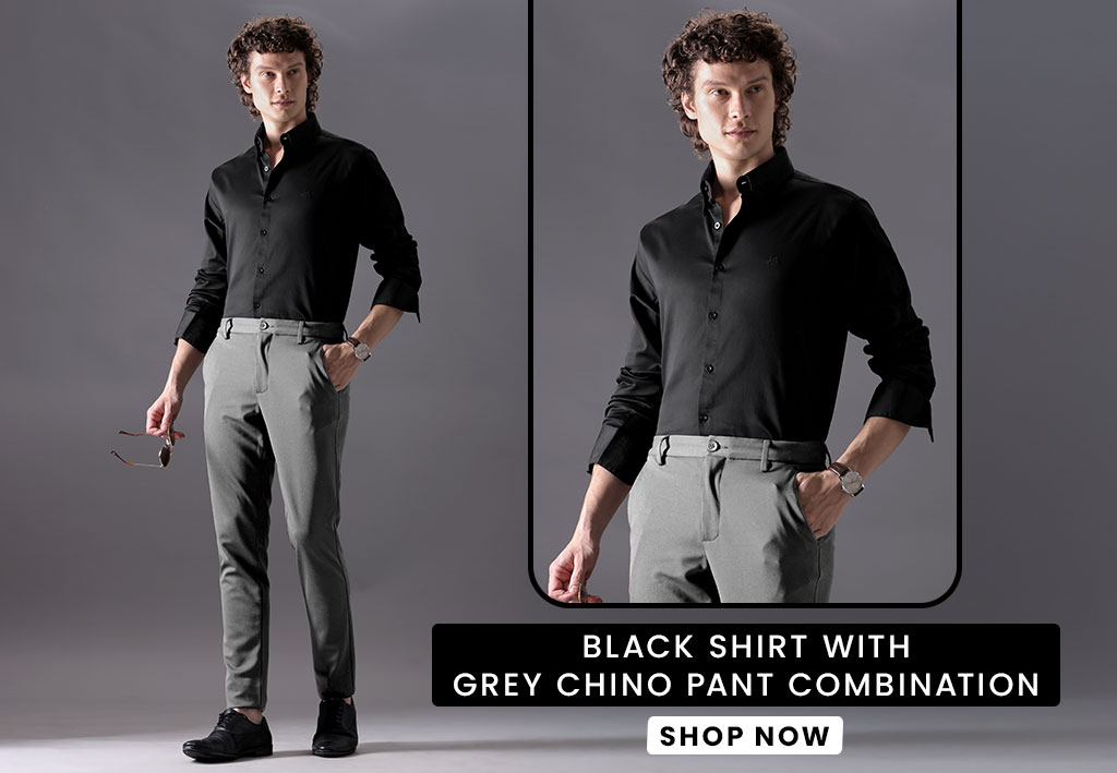 Black Shirt Combination with Grey Chino Pant