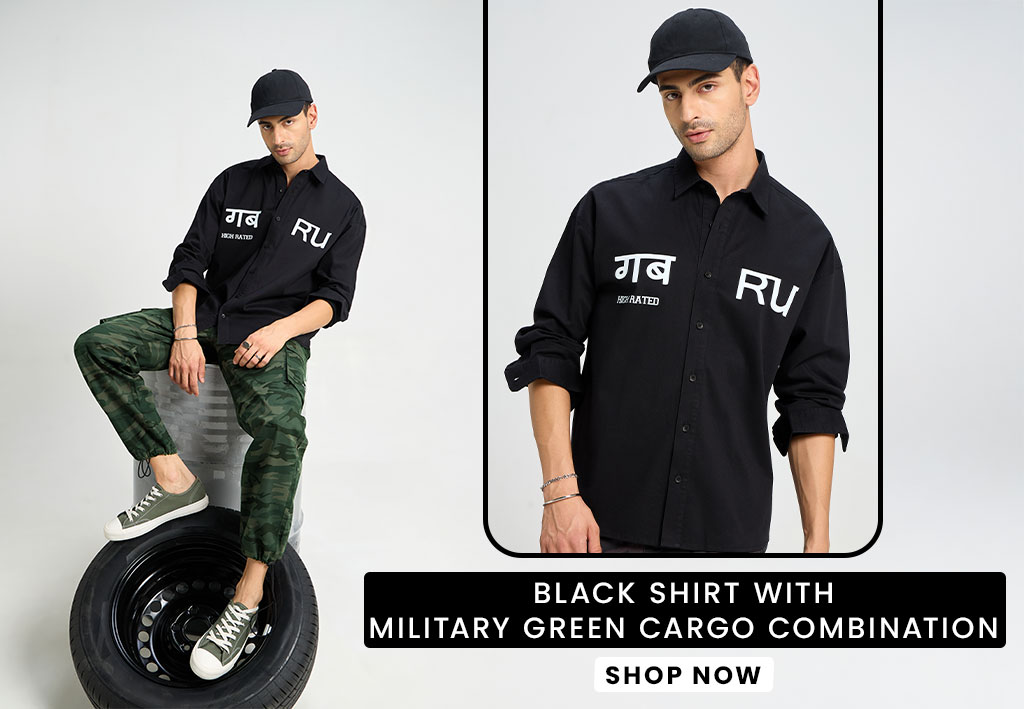 Black Shirt matching with Military Green Cargo pant