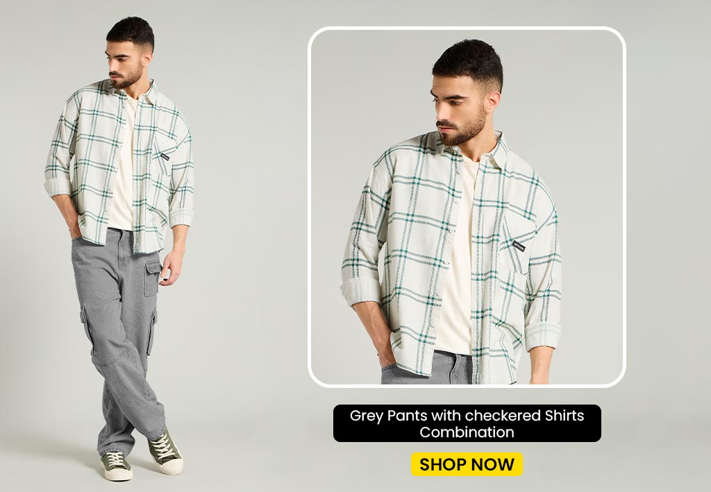 Grey pants checkered shirt online