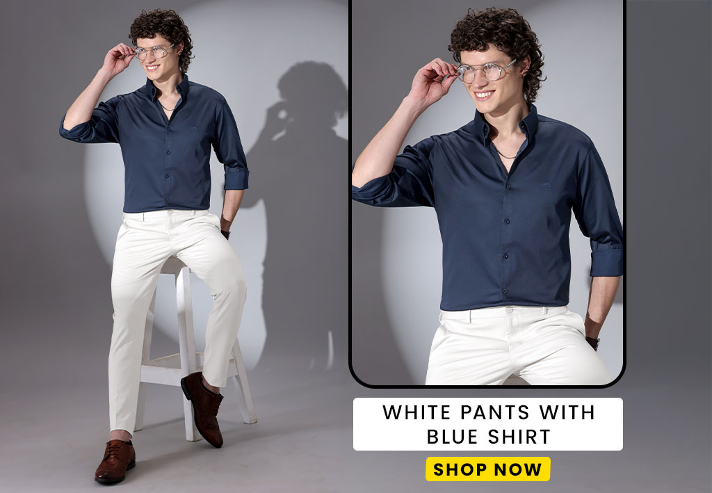 Formal Blue shirt white pant combination Style