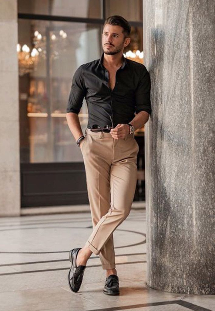 Brown Pants with Black Shirt