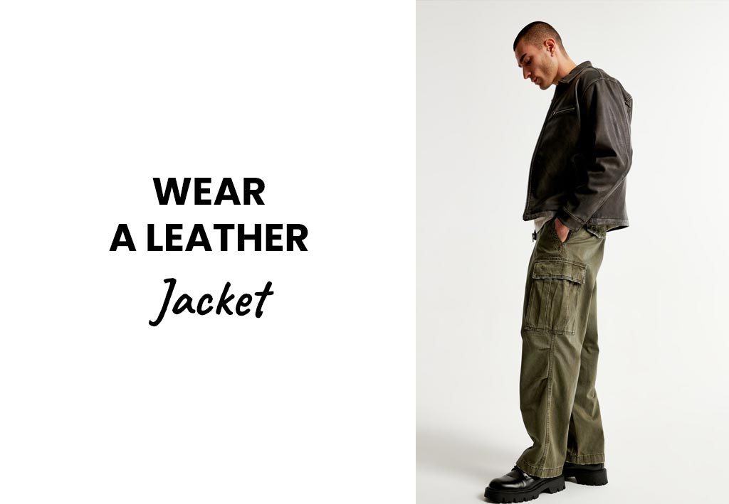 Cargo pants with leather jacket